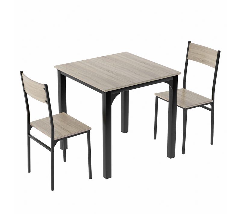 Ensemble table et 2 chaises pour balcon et salle à manger, design minimaliste, couleur naturelle