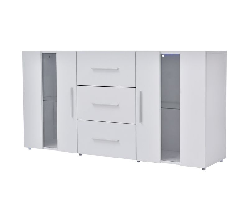 Buffet En Mdf, LED 16 Couleurs, Pour Salon Et Salle à Manger,140x35x70 Cm, Blanc