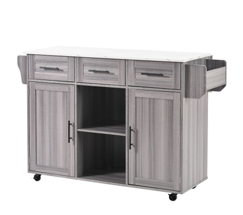 Servante/meuble D'appoint En Bois Massif Gris Avec Placage En Marbre Blanc 139x46(71)x91,5 Cm