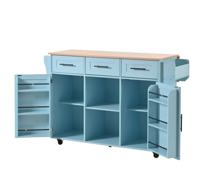 Servante/sideboard En Bleu Avec Plateau En Bois Massif 139x46(71)x91,5 Cm