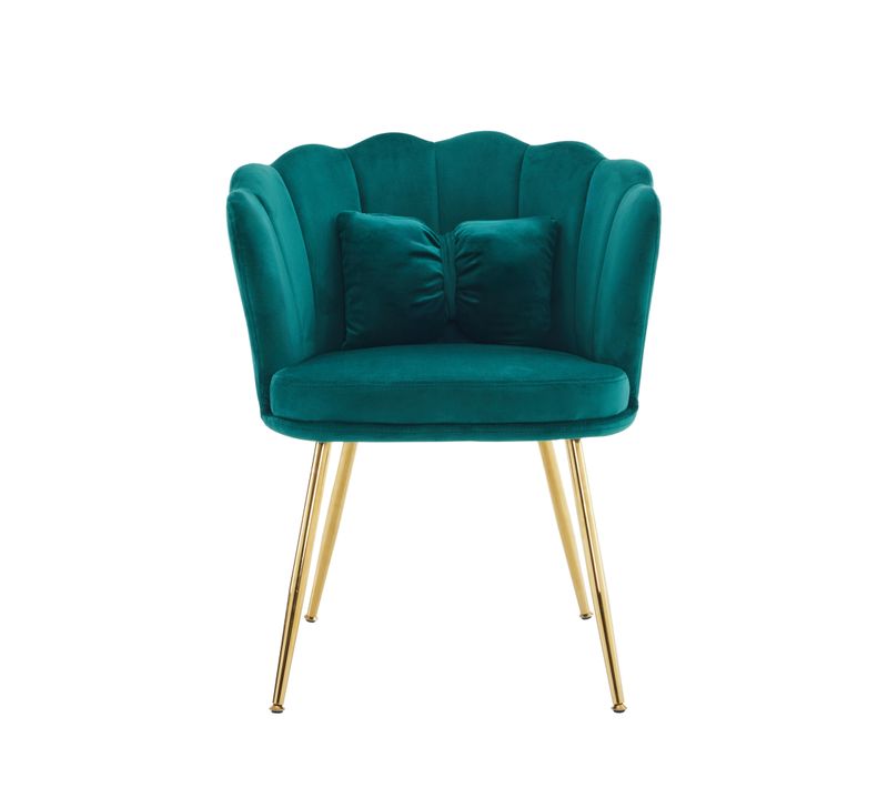 Fauteuil Moderne En Velours Avec Dossier En Forme De Pétale, Pieds Métalliques Dorés