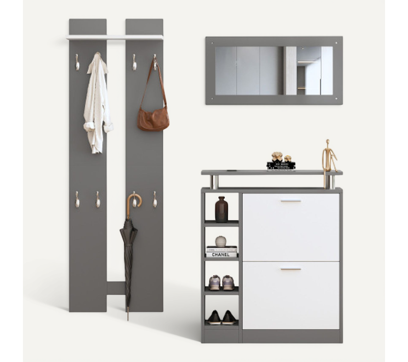 Ensemble De Penderie Mural 80 X 25 X 96,5 Cm, Avec Miroir, 2 Panneaux Muraux