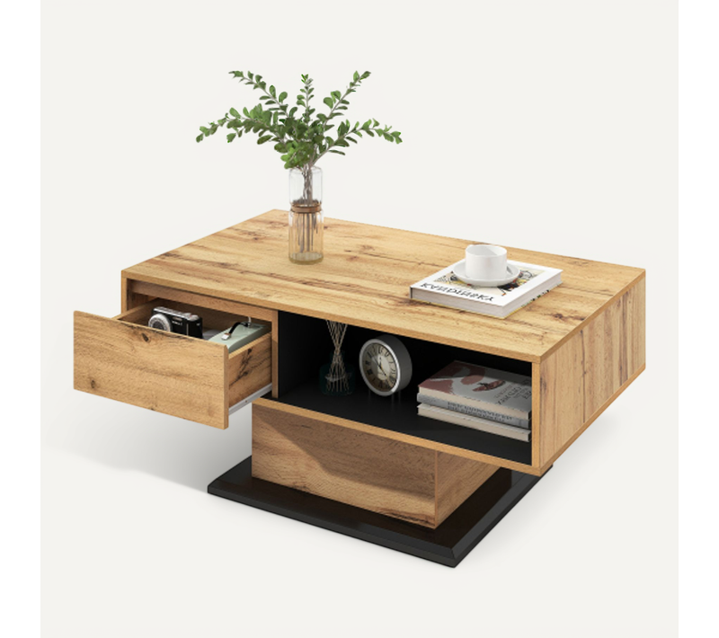 Table Basse En Panneaux De Particules, Finition Chêne Et Anthracite, 100 X 60 X 47 Cm