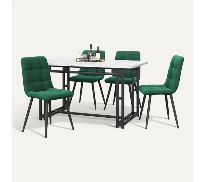 Ensemble De Table à Manger Noire 120x70 Cm Avec 4 Chaises, Table Moderne En Mdf