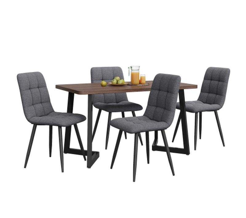 Ensemble De Salle à Manger (5 Pièces), Table En Mdf Noyer Avec 4 Chaises