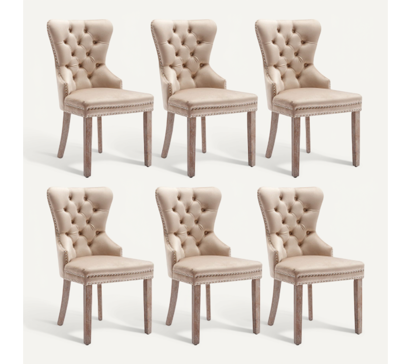 Lot De 6 Chaises Avec Revêtement En Velours Beige