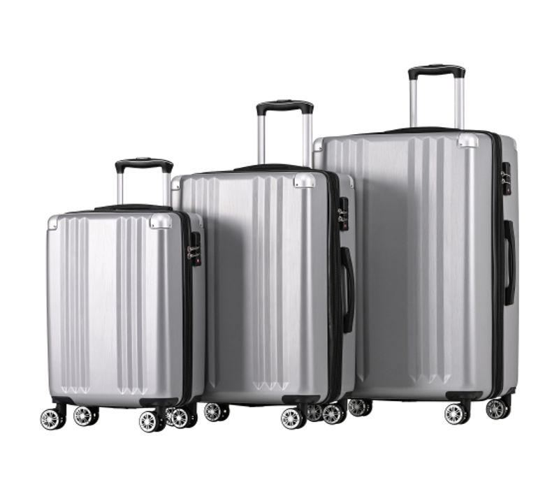 Set De Valises Rigides, Valises à Roulettes, Bagages à Main 4 Roues, Matériau Abs, Gris Argenté