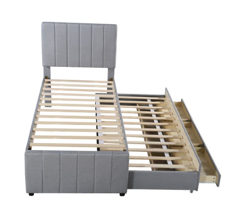 Lit Enfant, 90 X 200 Cm, Avec Lit Roulant Et Tiroirs De Rangement, En Lin Hypoallergénique