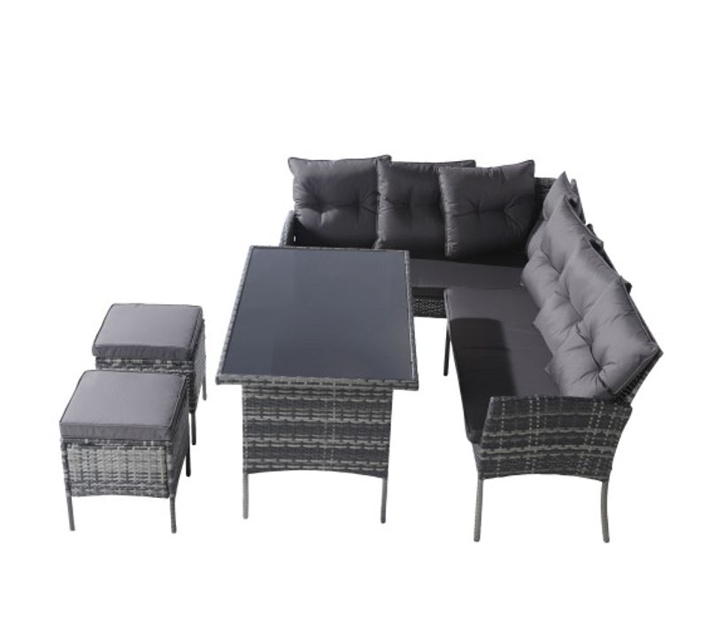 Ensemble De Salon De Jardin En Poly Rattan, Mobilier De Jardin (set Pour 7 Personnes )