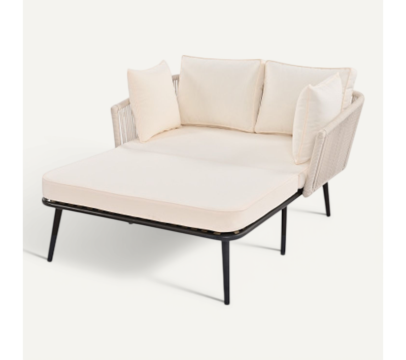 Canapé De Jardin Avec 2 Coussins, Beige, Structure En Acier, Assise 10 Cm