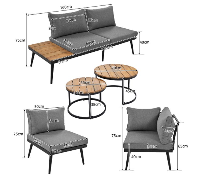 Ensemble De Salon De Jardin Pour 5-6 Personnes, Mobilier De Jardin, Groupe De Repas 6 Pièces