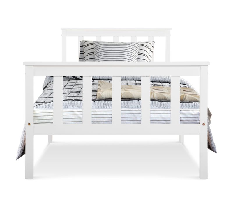 Lit Simple Enfant En Bois Massif 90 X 200 Cm - Cadre De Lit Avec Sommier à Lattes - Blanc