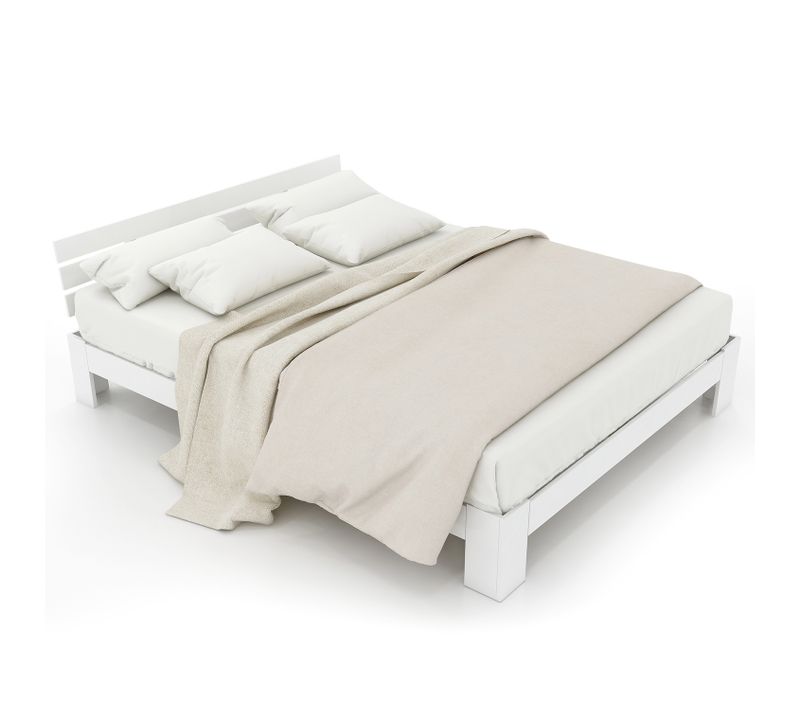 200 X 140 Cm Lit Double En Pin Massif Avec Tête De Lit Et Sommier à Lattes - Blanc