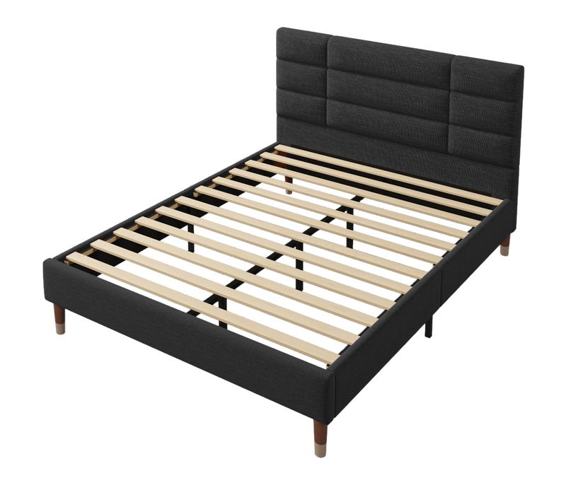 Lit Capitonné Double - 140 X 200 Cm - Avec Sommier à Lattes - Tête De Lit - Velours - Noir