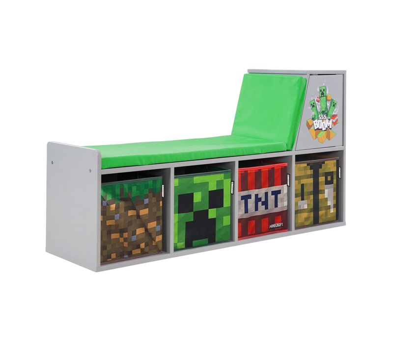 Banc De Rangement Gris Avec 2 Coussins Et 4 Bacs De Rangement Minecraft