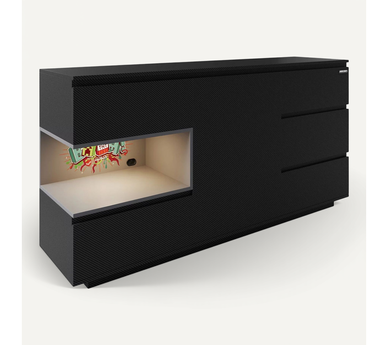 Buffet 5 Tiroirs Et Compartiment Ouvert Avec éclairage LED - Noir Minecraft