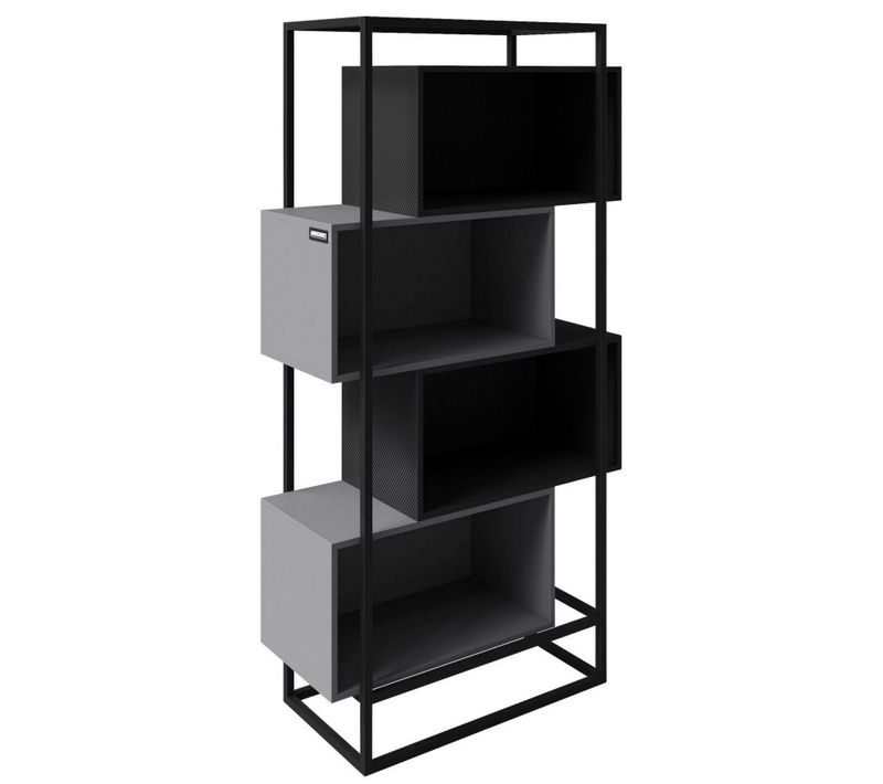 Bibliothèque 4 Compartiments Ouverts Cadre Métallique Noir Minecraft