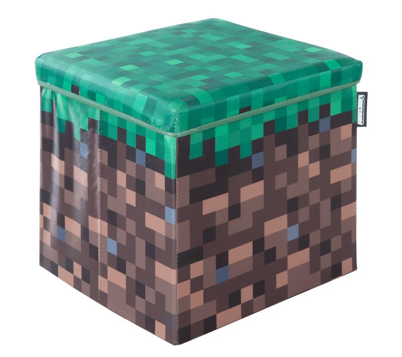 Coffre à Jouet Et Siège Pliable 2en1 - Cube - Bloc D'herbe Minecraft