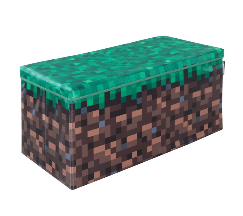 Coffre à Jouet Et Siège Pliable 2en1 - Rectangulaire - Bloc D'herbe Minecraft