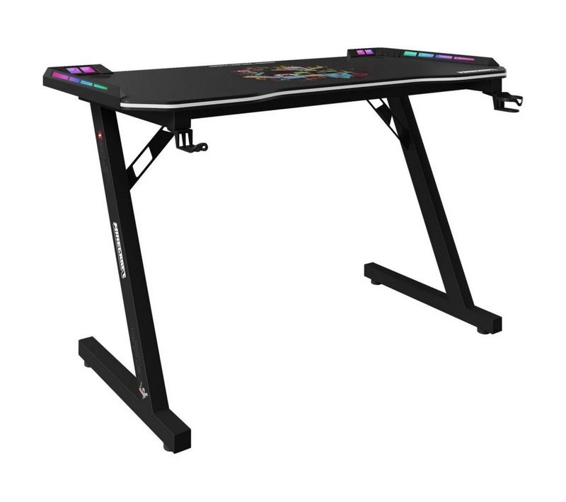 Bureau Gaming Avec LED Et Support Rabattable Pour Casque Et Gobelet - Noir Minecraft