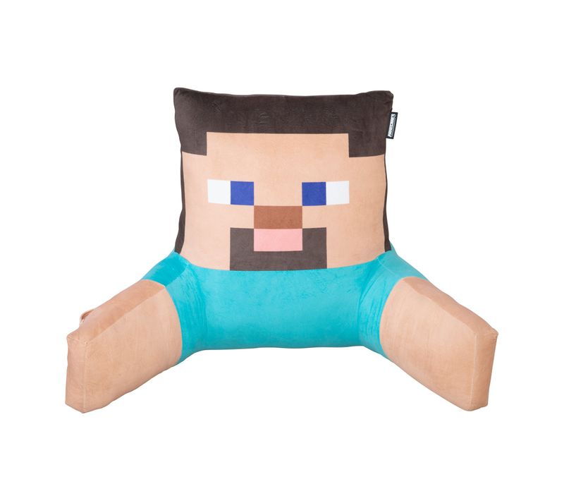 Coussin De Lecture Avec Dossier Haut Accoudoirs Et Poche - Bleu Steve Minecraft