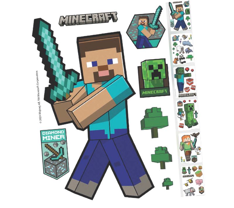 Lot De 6 Feuilles D'autocollants Muraux Faciles À Retirer Minecraft