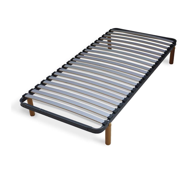 Pack Sommier Mira 20 Lattes + Jeu 4 Pieds Bois Avec Matelas Gris 90x190 Cm