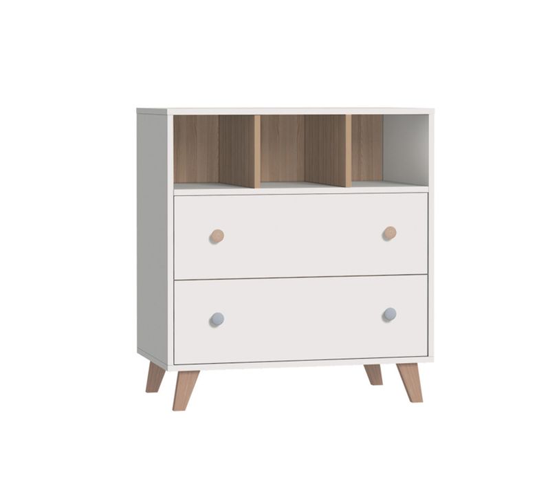 Commode 2 Tiroirs Bébé Kombu   Blanc Et Bois