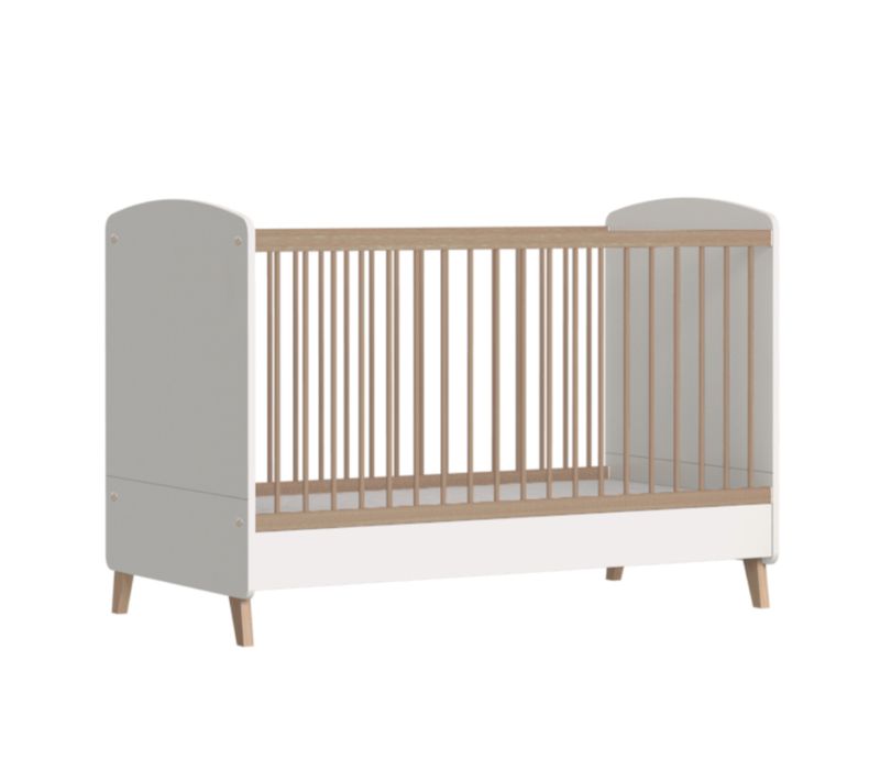 Pack Lit Bébé Évolutif Avec Matelas Kombu   Blanc Et Bois 70x140 Cm