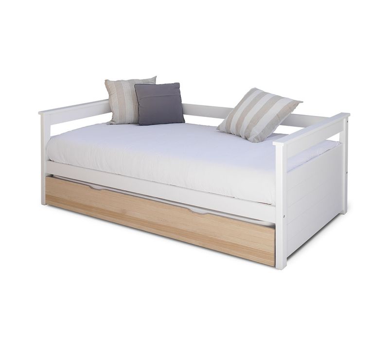 Lit Banquette Gigogne Izao   Blanc Et Bois 80x200 Cm