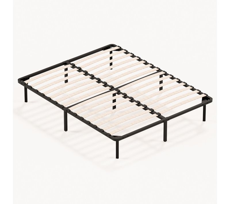 Sommier À Lattes 140x190cm Cadre À Lattes Sur Pieds, 9 Pieds Inclus , Lit 2×14 Lattes
