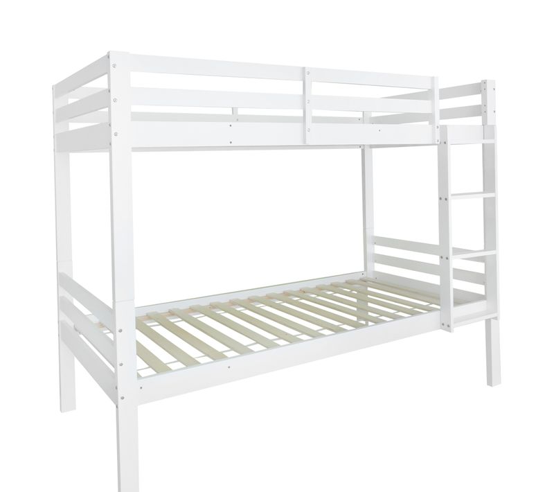 Lit Superposé Avec Échelle En Angle à Trois Niveaux Et Barrière De Sécurité,blanc, 90x200 Cm