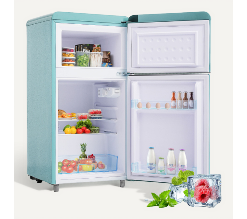 Réfrigérateur Rétro Double Porte, 72l, Cyan, Classe E