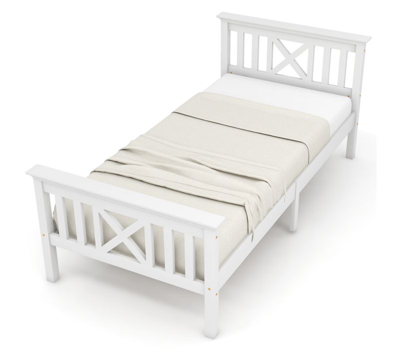 Lit Simple Lit Enfant 90 X 200 Cm Avec Sommier à Lattes Et Tête De Lit, Pin, Blanc