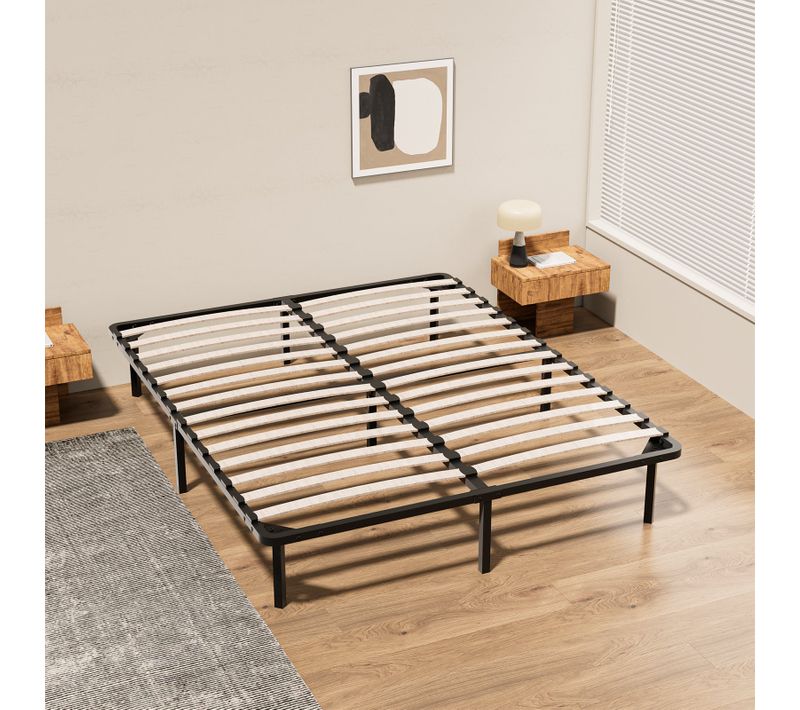 Sommier à Lattes Sur Pieds, Lit 2×14 Lattes, 7 Pieds Inclus,160x200cm