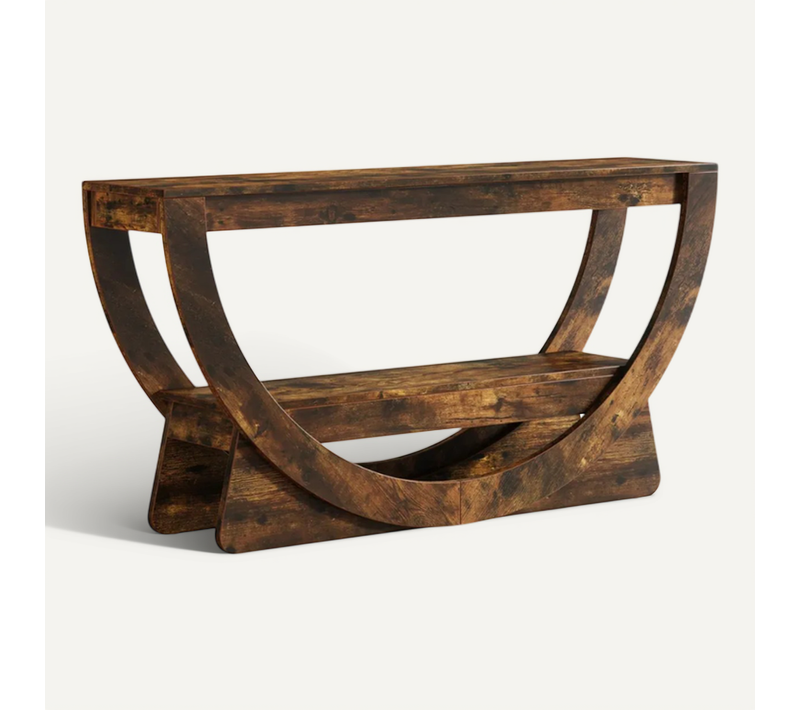 Table Console 2 Niveaux Pour Salon Entrée Ou Support TV Avec Étagère Ouverte, En Mdf, Brun Rustique