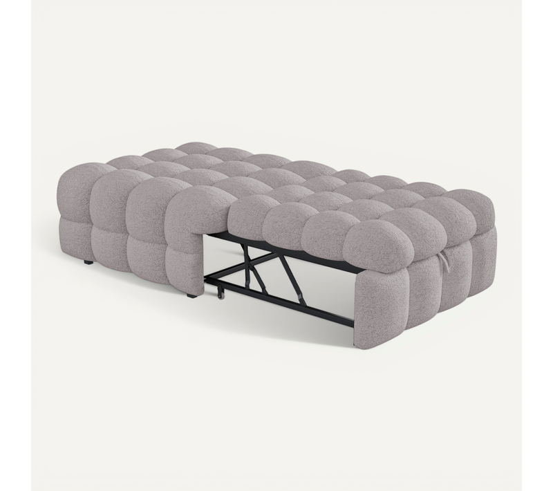 Pouf-lit 2-en-1 En Tissu Teddy Gris, Canapé Convertible Pratique 76x180 cm