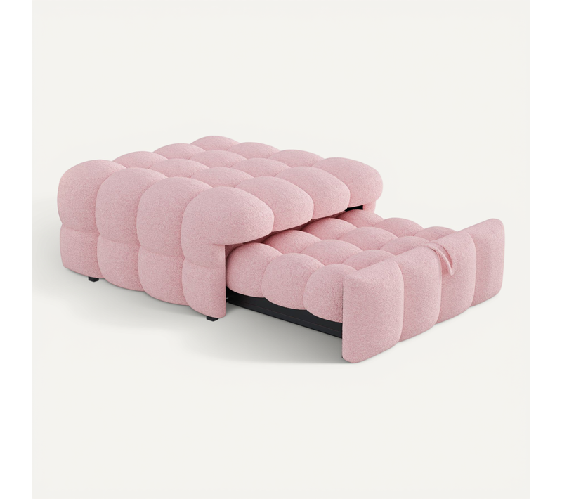Lit rembourré,  2-en-1 En Tissu Teddy Rose, Canapé Convertible Pratique 76x180 cm