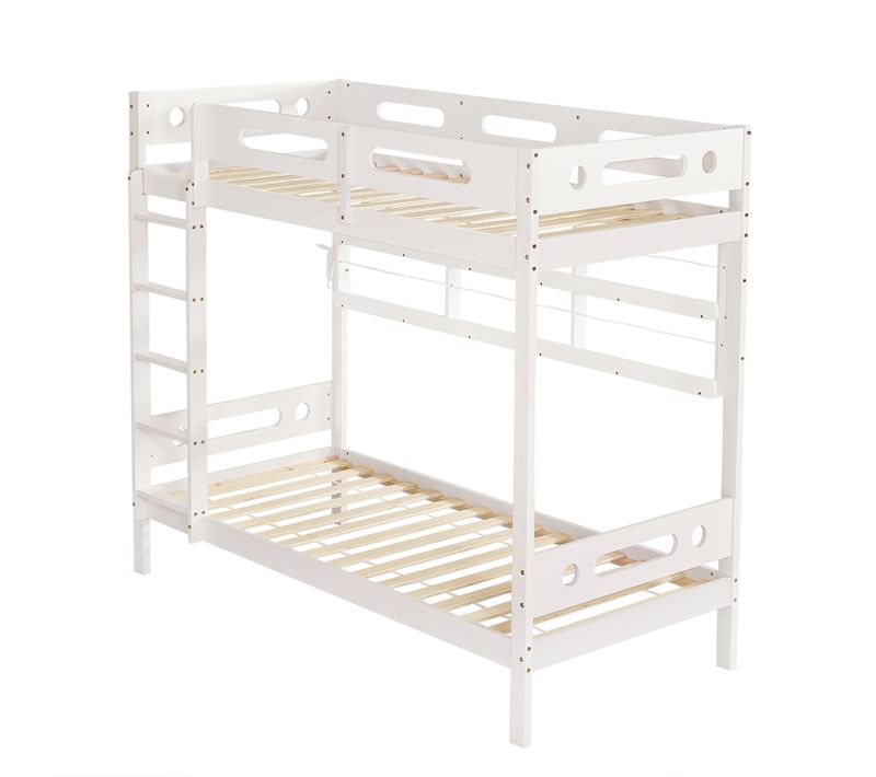 Lit Superposé Enfant Blanc 90x200 Cm Avec Étagères Ouvertes Et Échelle 5 Marches