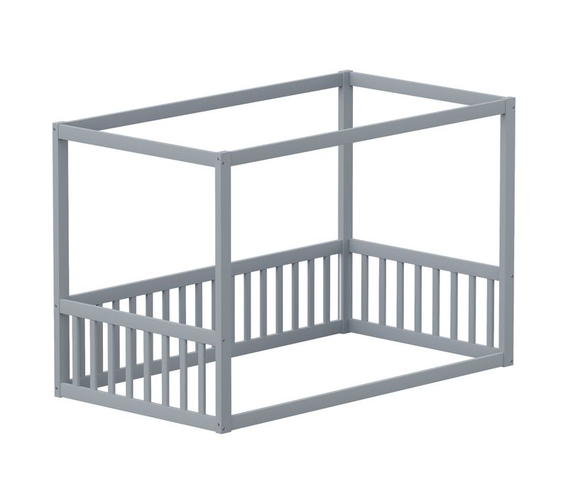 Lit Cabane 90x200 Cm Pour Enfant En Bois Massif Gris Avec Cadre Ciel De Lit