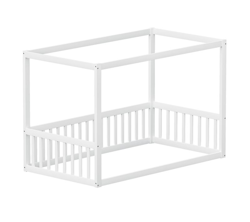 Lit Cabane 90x200 Cm Pour Enfant En Bois Massif Blanc Avec Cadre Ciel De Lit
