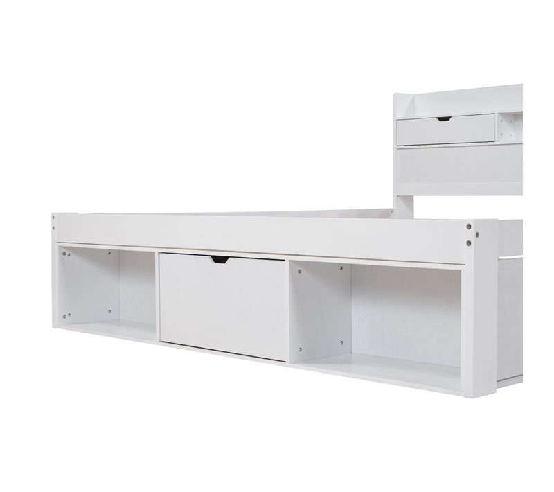 Lit Double 160x200 Cm Avec Rangements, Ports USB Et Étagères Intégrées, Blanc