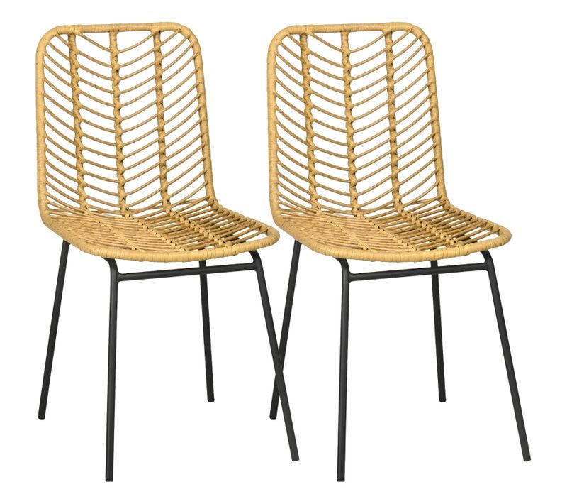Lot De 2 Chaises De Salle à Manger Style Rotin, Structure Acier, Jaune, 44x58x85 Cm