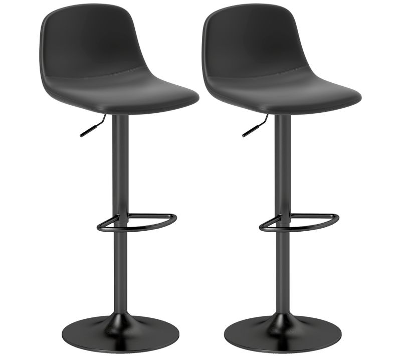 Lot De 2 Tabourets De Bar Réglables Et Pivotants En Similicuir Noir