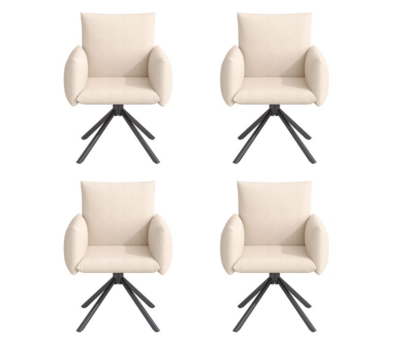 Lot De 4 Fauteuils Pivotants En Velours Beige Avec Pieds Métal, Confort Et Élégance