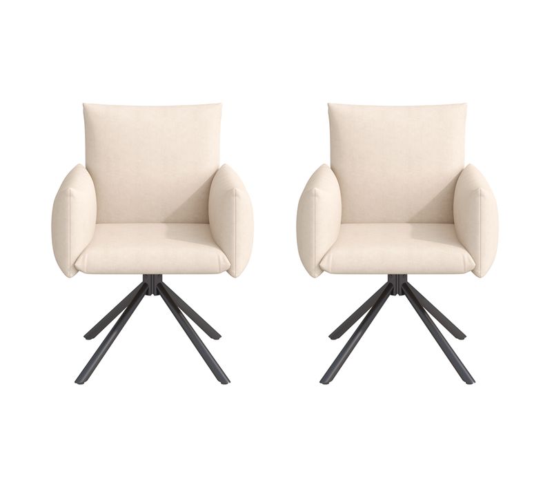 Lot De 2 Fauteuils Pivotants En Velours Beige Avec Pieds Métal, Confort Et Élégance