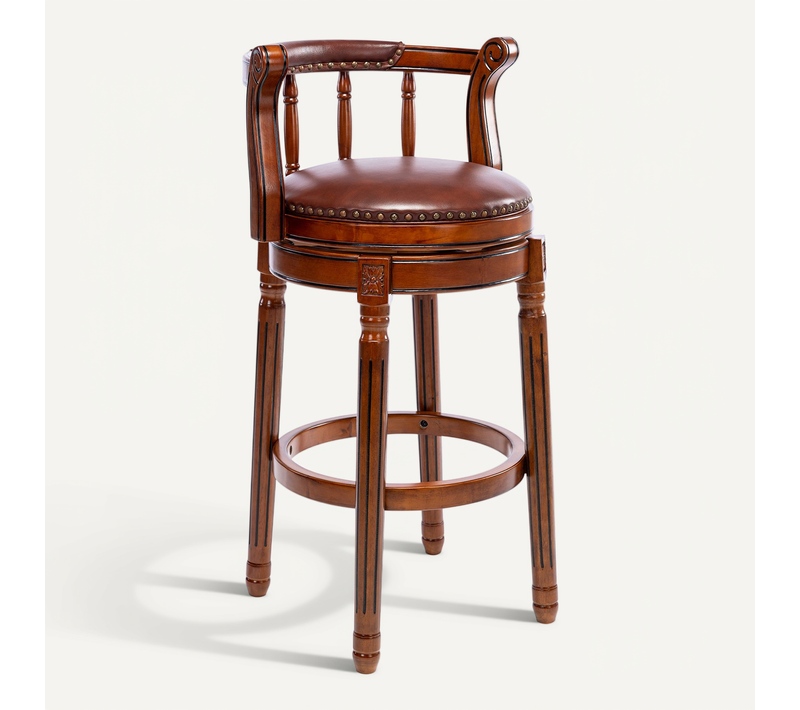 Tabourets De Bar En Cuir Vachette Pivotants 360°, Bois Ivoire, Lot De 2