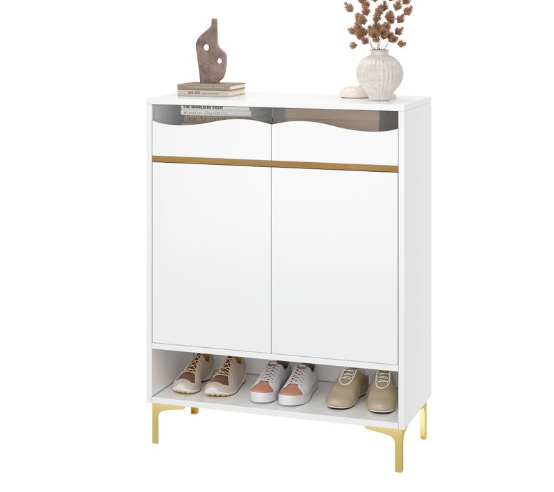 Meuble à Chaussures Blanc Avec LED 16 Couleurs Et Tiroirs – 80×35×105 Cm