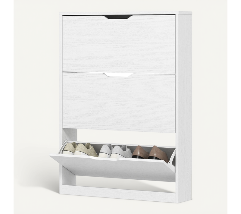 Meuble à Chaussures Blanc 3 Abattants, étroit, Pour 9-12 Paires, 80x17x108 Cm