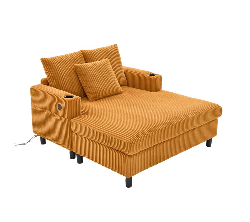 Canapé-lit De Salon Avec LED, Ports USB Et Porte-gobelets – Velours Côtelé Doux, Jaune